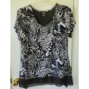 Shannon Ford New York Top Size 1X Black White Animal Print Short Sleeve Tunic